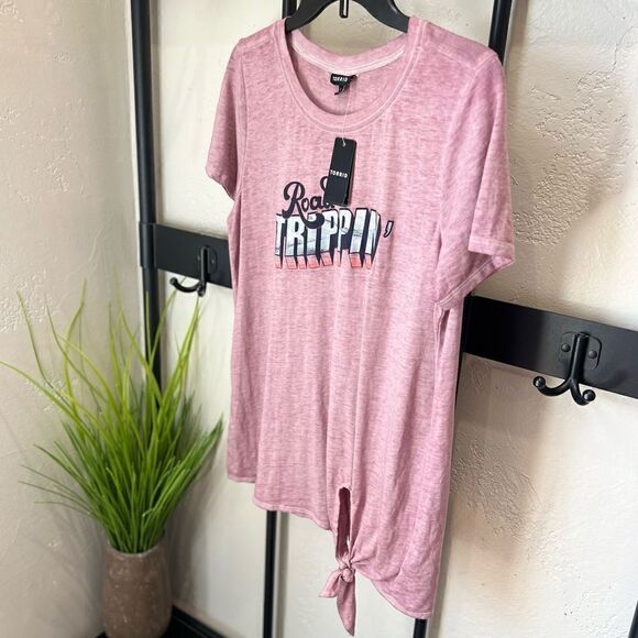 Torrid Road Trippin' Mauve Pink Tie Front Tee size 00 (M/L) - Picture 8 of 16